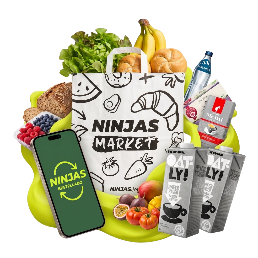 ninjas bag with a phone and products around it