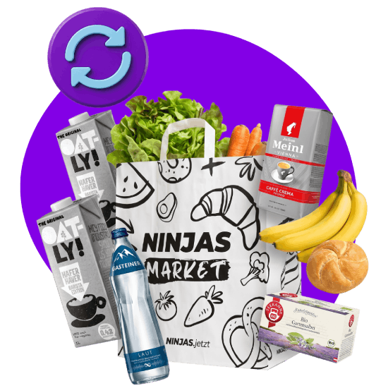 ninjas bag with a phone and products around it