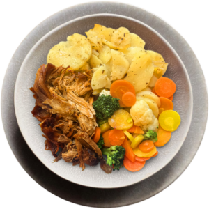 Fit2go Pulled Pork mit Steakgemüse und Erdäpfelgröstl