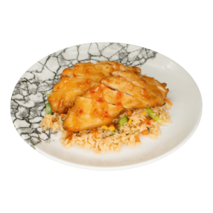 Eierreis mit knusprigem Huhn
